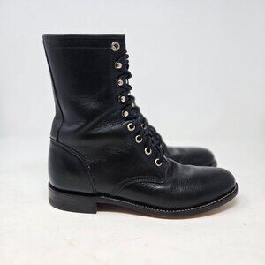 Vintage Justin Women's 6.5 Retro Goth Western Black Leather Lace-Up Boots